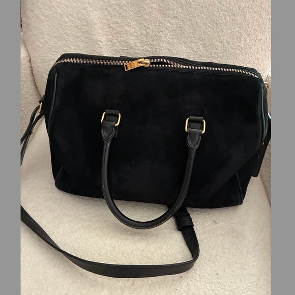 Saint Laurent Duffle 6 – Black Suede w/Leather Front Pocket & Trim - Picture 3 of 16